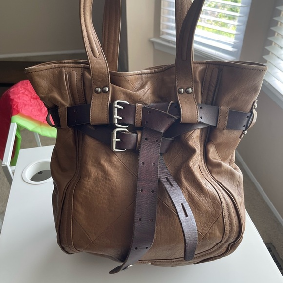 REVEL delancey belted two tone leather tote handbag purse shoulder bag $348 - Picture 3 of 10